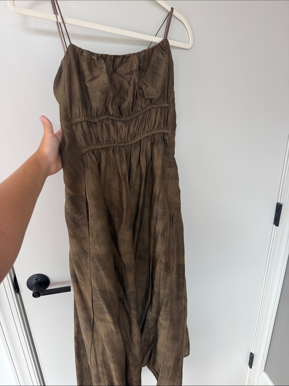 Brown/Dark Green Lightweight Spaghetti Strap Maxi Dress